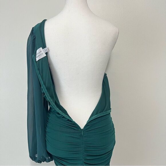 HELLO MOLLY PARTY IT UP One Shoulder Bodycon Mesh Mini DRESS in GREEN Size 6 - Picture 9 of 12